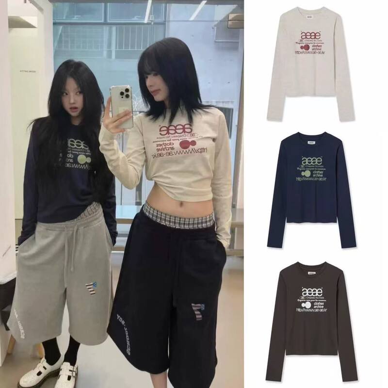 Korean Niche Trendy Brand Aeae25 Autumn New Letter Print Loose Casual Round Neck Long-Sleeved T-Shirt Tops for Women