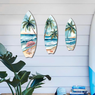 New Surfboard Wall Decoration Logo Wooden Art Pendant Summer Theme Hawaiian Pastoral Living Room Wall Decoration Wall Hanging
