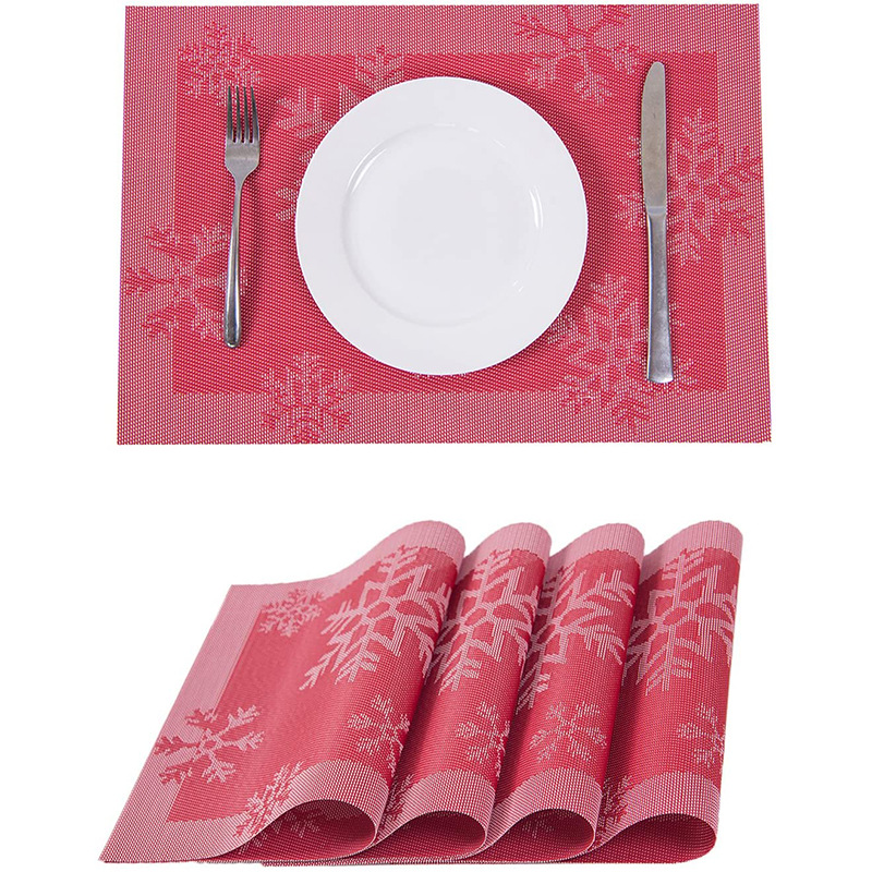 Navidad copo de nieve placemat estilo europeo PVC tejido montaña estera de mesa estera de aislamiento transfronteriza al por mayor imprimible LOGO