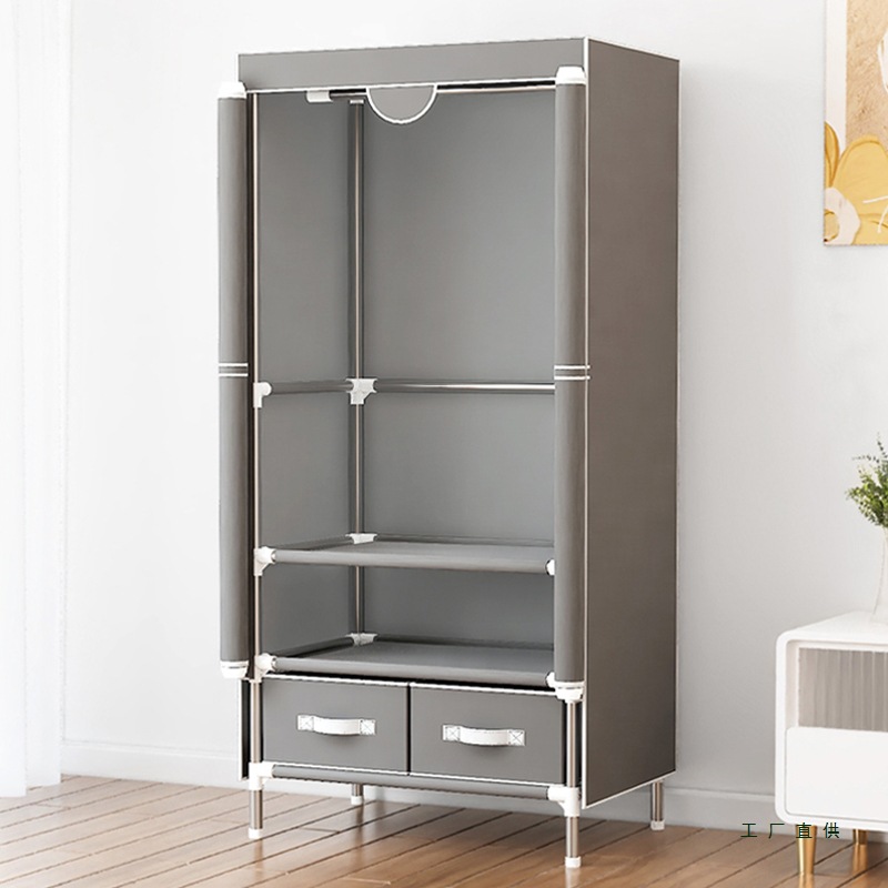 Simple Wardrobe, Sturdy and Durable, Dust-Proof Single Cloth Wardrobe, Rental House, Home Bedroom, Dormitory Storage Hanging Wardrobe