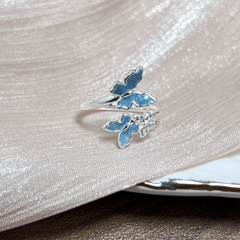 7g Weight Open Rings Classification One Size Ring Size 1 Piece Quantity Date, Tea Party Occasion Copper Material Flower, Butterfly Pattern All Seasons Season Women's Gender Enamel Design Princess, Sweet Style Wholesale Jewelry Princess Sweet Flower Butterfly Copper Enamel Open Rings 17