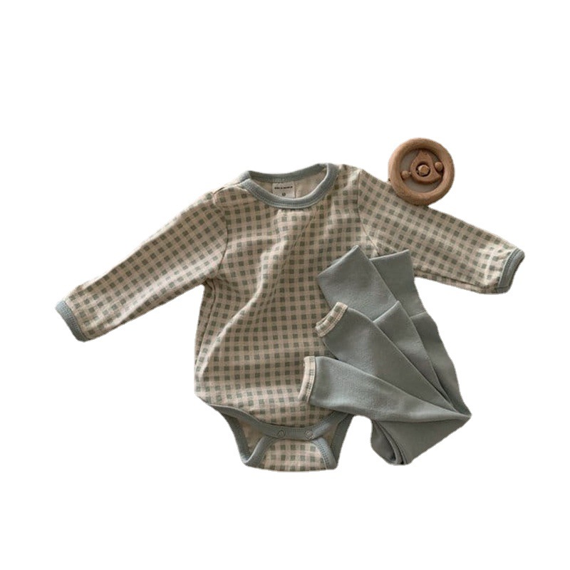 Bebé desgaste del hogar traje de primavera estilo coreano ropa para niños bebé Plaid home set niños y niñas bebé primavera ropa traje de casa