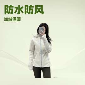 lulu原标冲锋衣软壳Cross运动外套连帽女士防风防水健身加绒保暖
