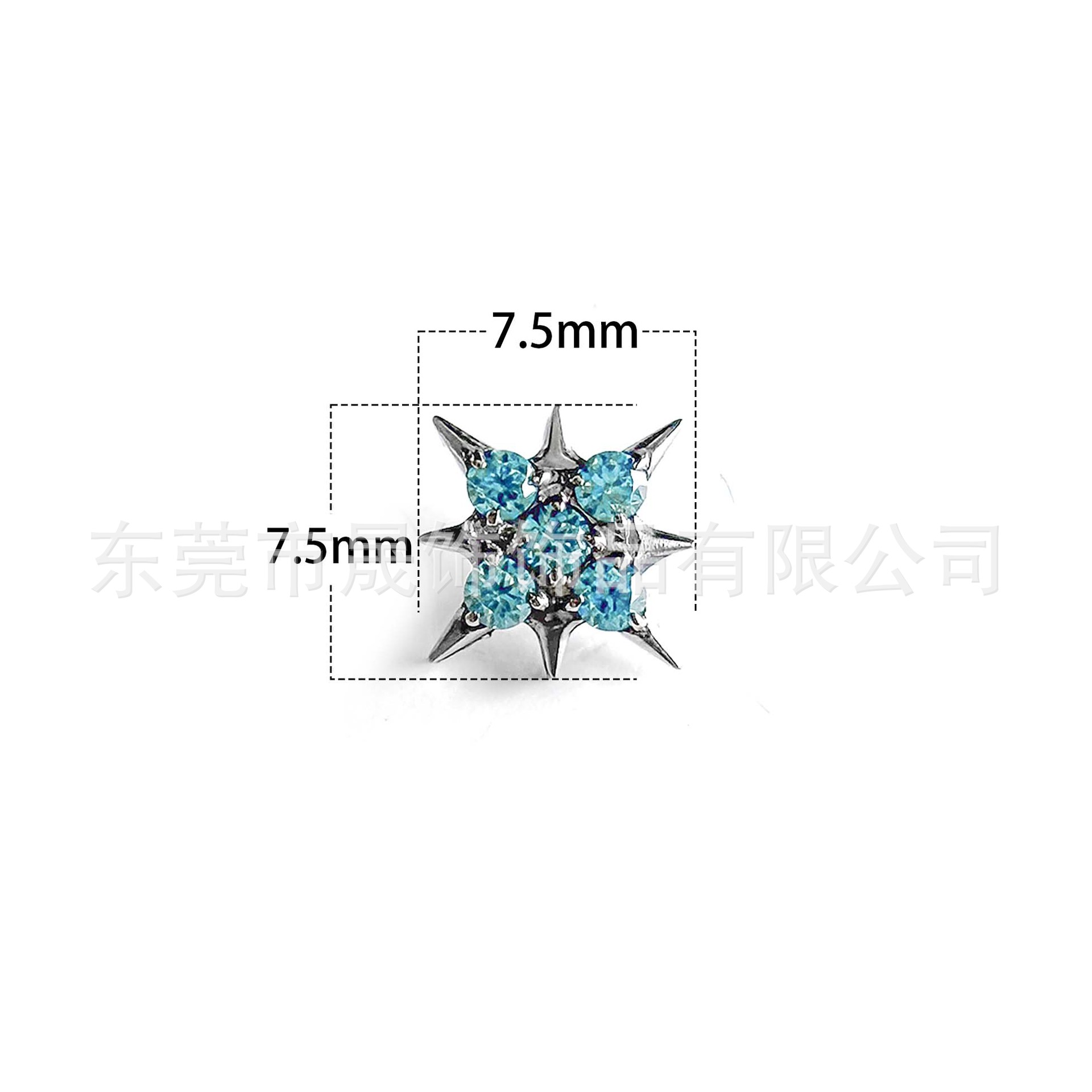 F136 Titanium 八芒 Star Ear Stud Studded Cubic Zirconia Labret Stud G23 Implant Grade Titanium 人体 Piercing Jewelry Accessories 头