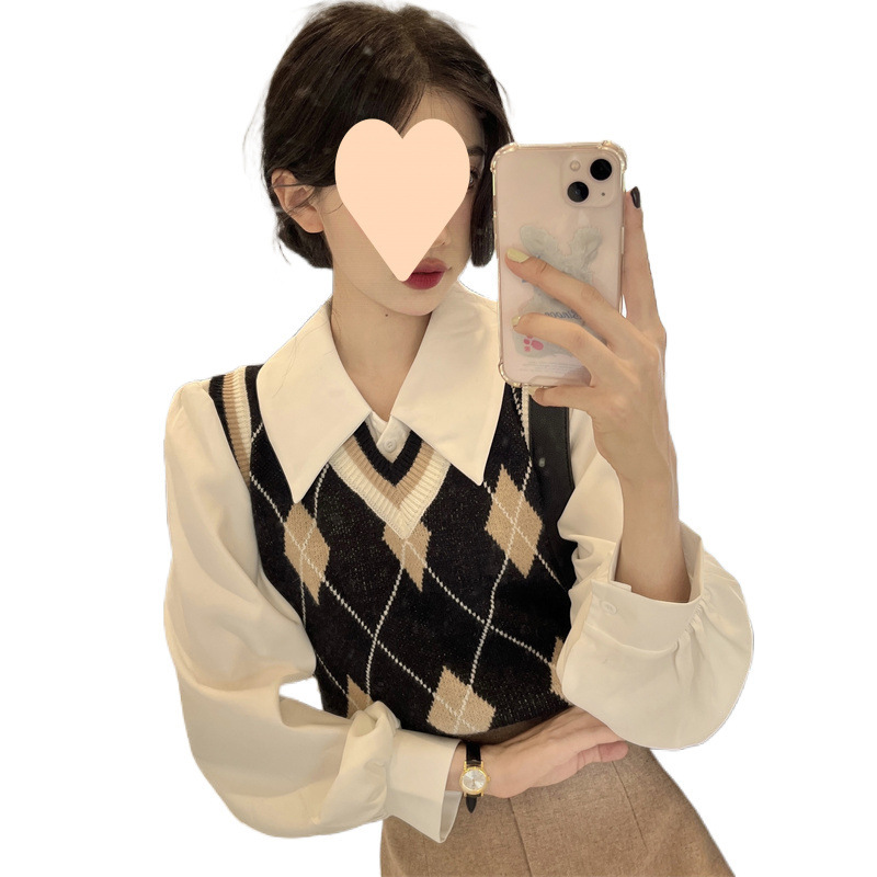 法式白色领长袖衬衫女秋季设计感小众高级内搭衬衣小个子上衣|undefined