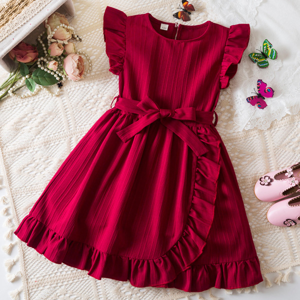 Summer fashionable solid dress with a round collar