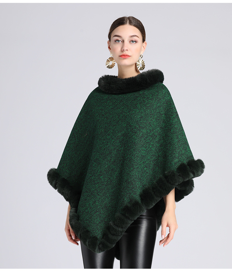 Stickad tröja i plusstorlek med fleece och tjock pälskrage_voghion.com