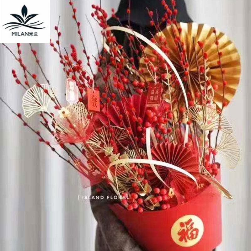 Milán víspera de Año Nuevo flor bendición cubo cinturón decorativo marco creativo imitación bambú forma floral arreglo floral diseño cinta papel