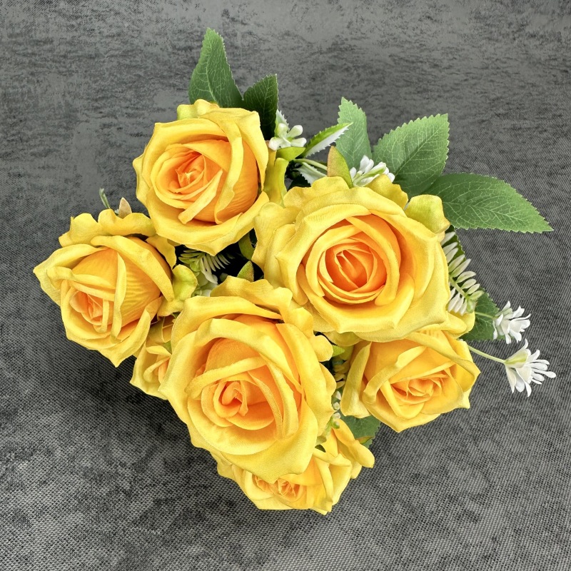 Simulación de 7 rosas rojas hechas a mano ramo de rosas bodas decoración del hogar decoración floral falsa adornos al por mayor