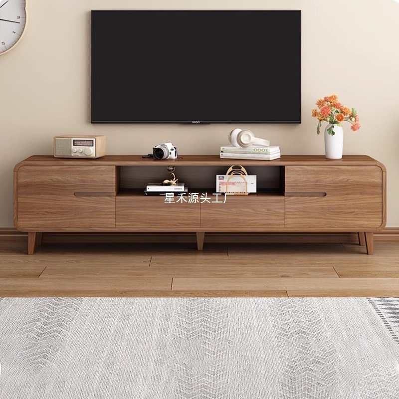Trendy Tv Cabinet for Living Room, Home Use, Floor-Standing, Simple Modern Coffee Table Set, Small Apartment, Solid Wood, 2025 New Model Tv
