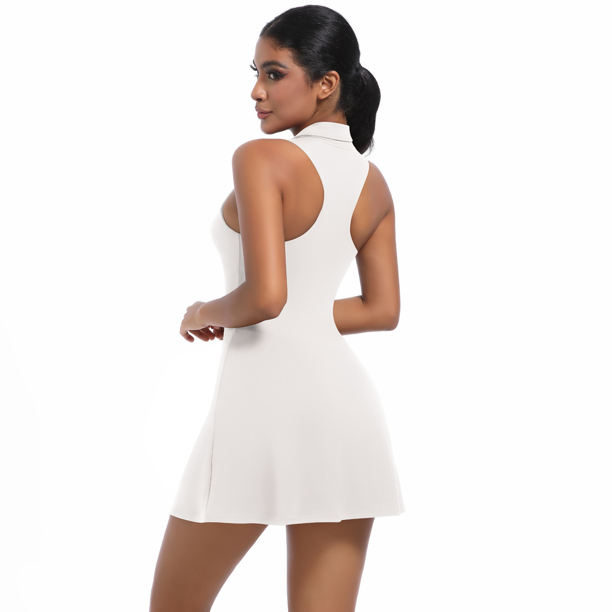 Nouvelle robe de sport taille haute à col rabattu et coupe ajustée pour femme, tenue de course, de golf, de tennis, de yoga_voghion.com