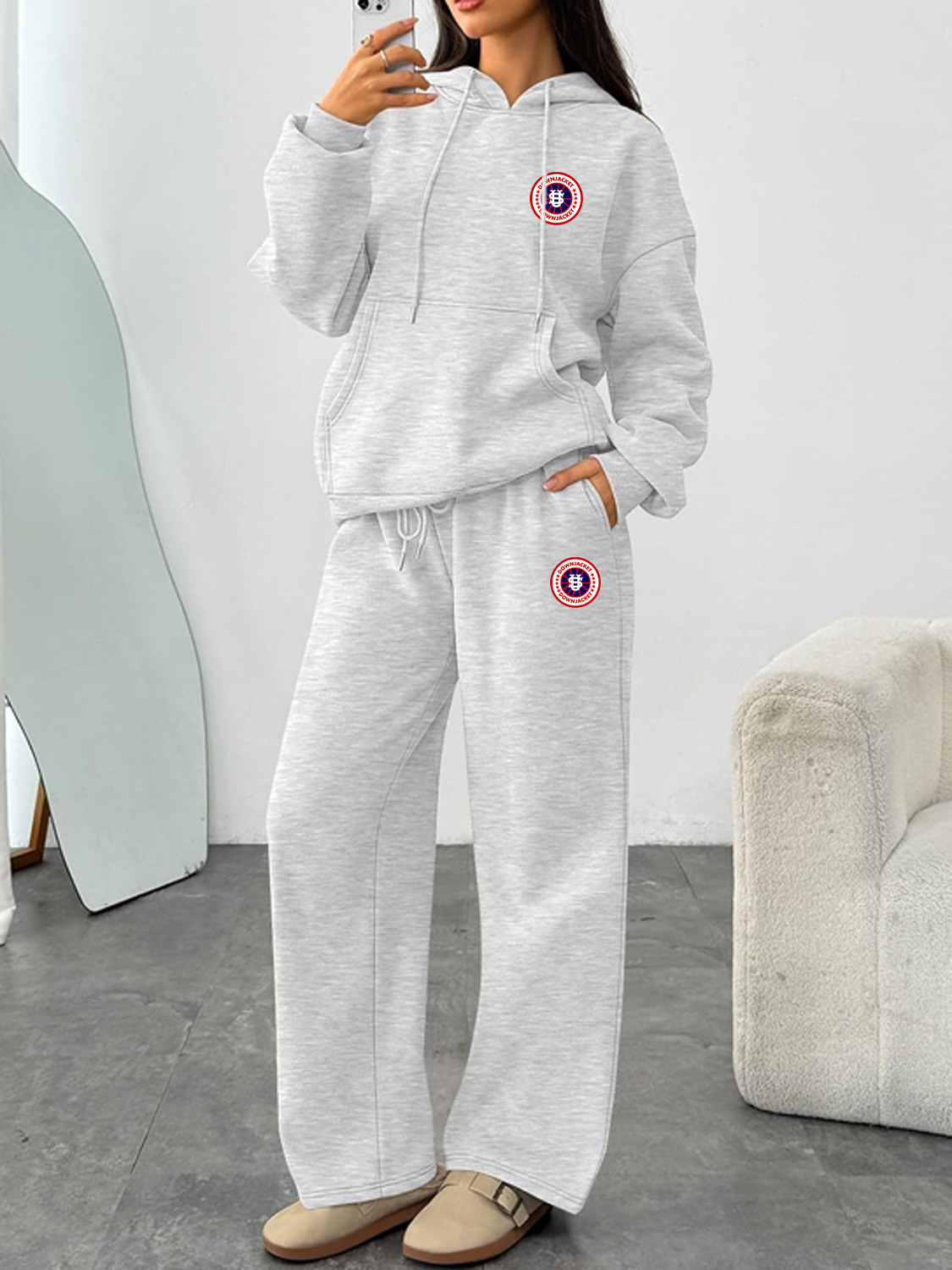 ​​Trendy Letter Print Hoodie & Wide-Leg Pants Set – Unisex Streetwear Loungewear​​ Relaxed Wide-Leg Fit​​_ecoleips.com