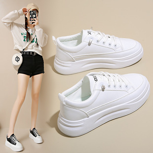 White Shoes Women's 2024 Autumn New Breathable Student Board Shoes Korean Style Elevated Platform Shoes Casual Shoes D08 Board Shoes