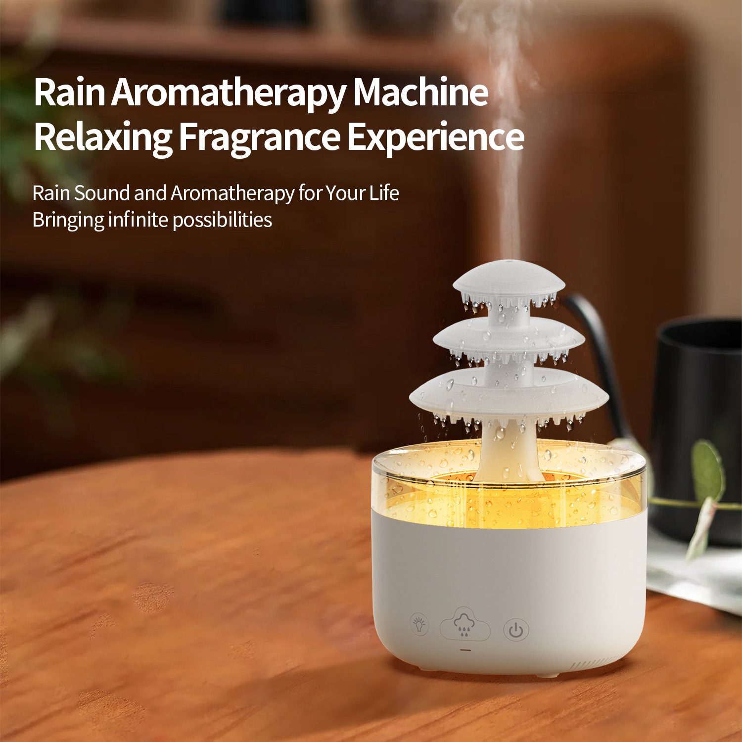 Nueva máquina de aromaterapia gota de lluvia transfronteriza escritorio difusor de aceite esencial humidificador hogar gran capacidad linterna colorida