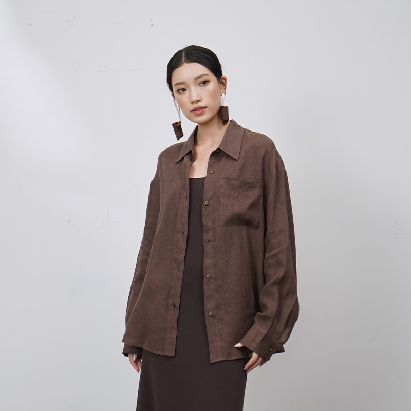 新中式24秋冬新款女装休闲时髦复古美拉德风开襟长袖衬衫R22920j