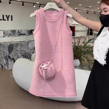 法式名媛风高级感流苏双口袋重工编织小香风针织背心连衣裙
