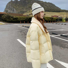 【梦玫】24冬意法黄色针织领甜美羽绒服加厚新款短款小个子设计感