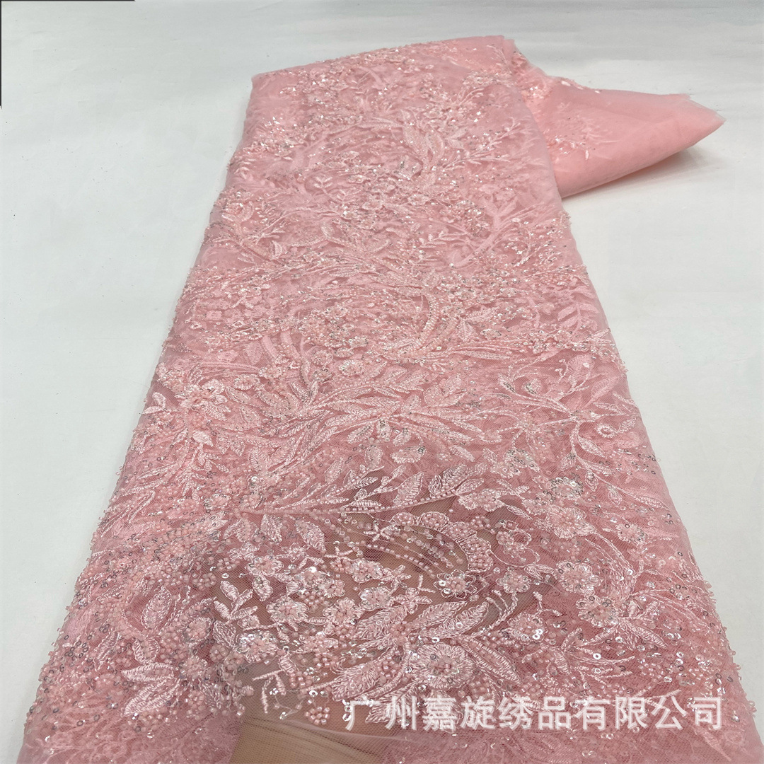 Tejido de ropa bordado de tubo de perlas flor de planta vestido damas de honor vestido de paleta tela bordada encaje