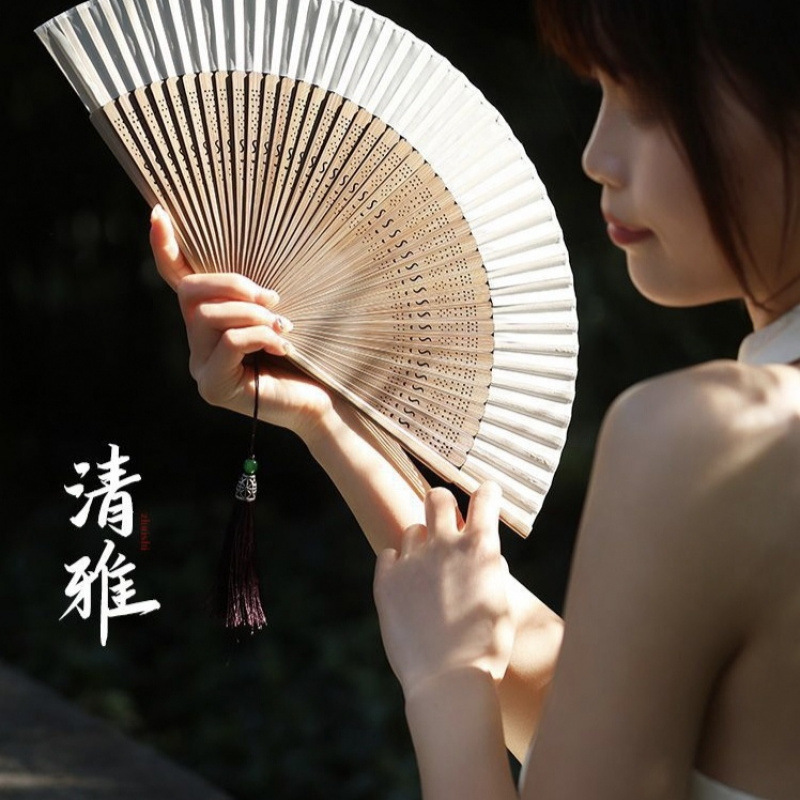 ネットセレブ人気扇子、中国風、古代風、新中国風、小型扇骨、大型レトロクラシック中空扇子、古代風|undefined