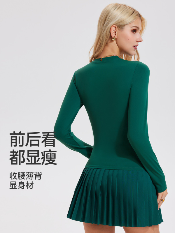 跨境瑜伽服女秋冬长袖t恤女纯色打底衫显瘦修身速干运动瑜伽上衣|undefined