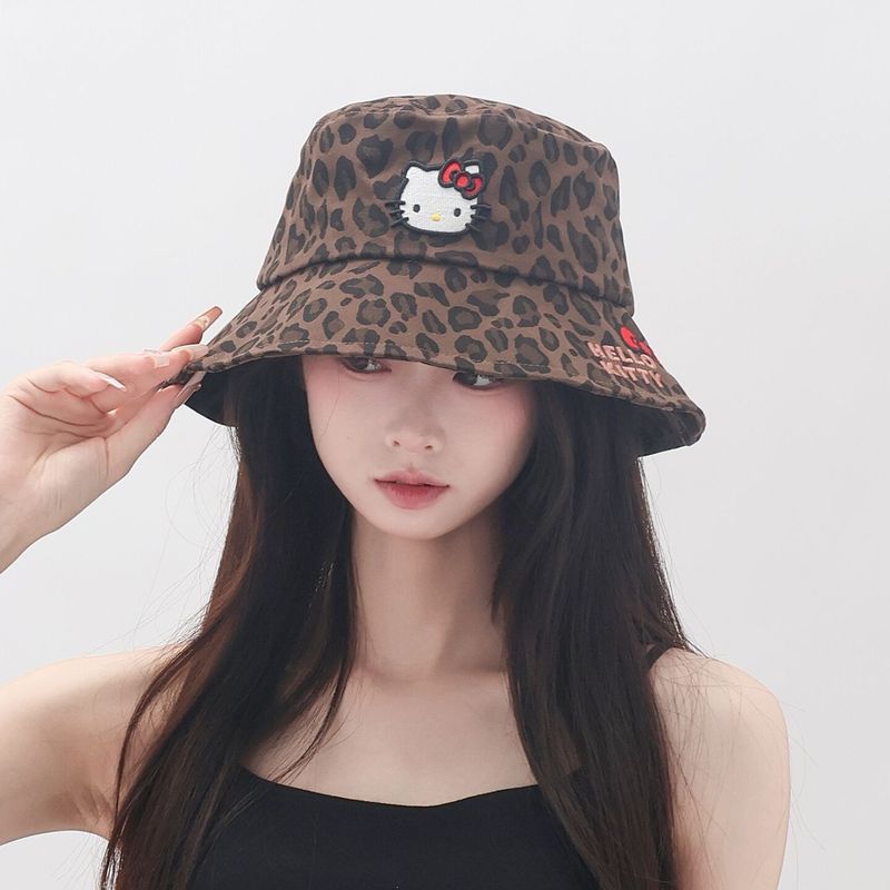 三丽鸥2025新款HelloKitty帽子渔夫帽豹纹女显脸小盆帽豹纹可爱萌|undefined