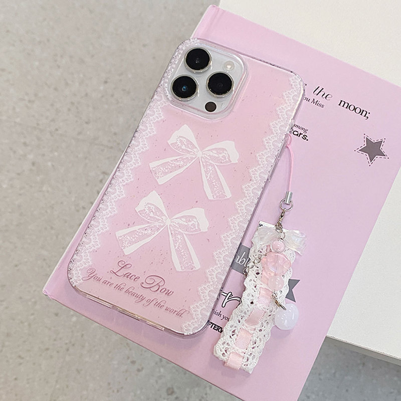 Apple 16PM かわいい 13 携帯電話ケース iphone15pro に適した二層 IMD レースリボンガールズパウダー|undefined