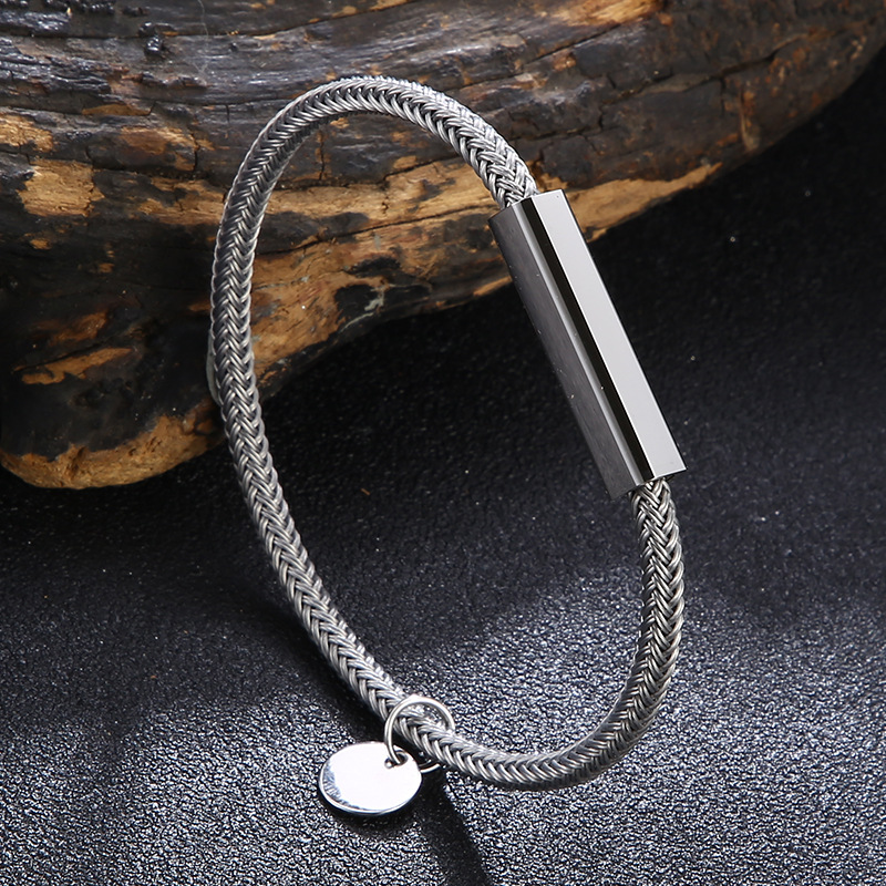 35g Weight Retro Punk Geometric Customization Laser Engraving 304 Stainless Steel Steel Wire Round Men's Bracelets Men Cord & Leather Bracelets