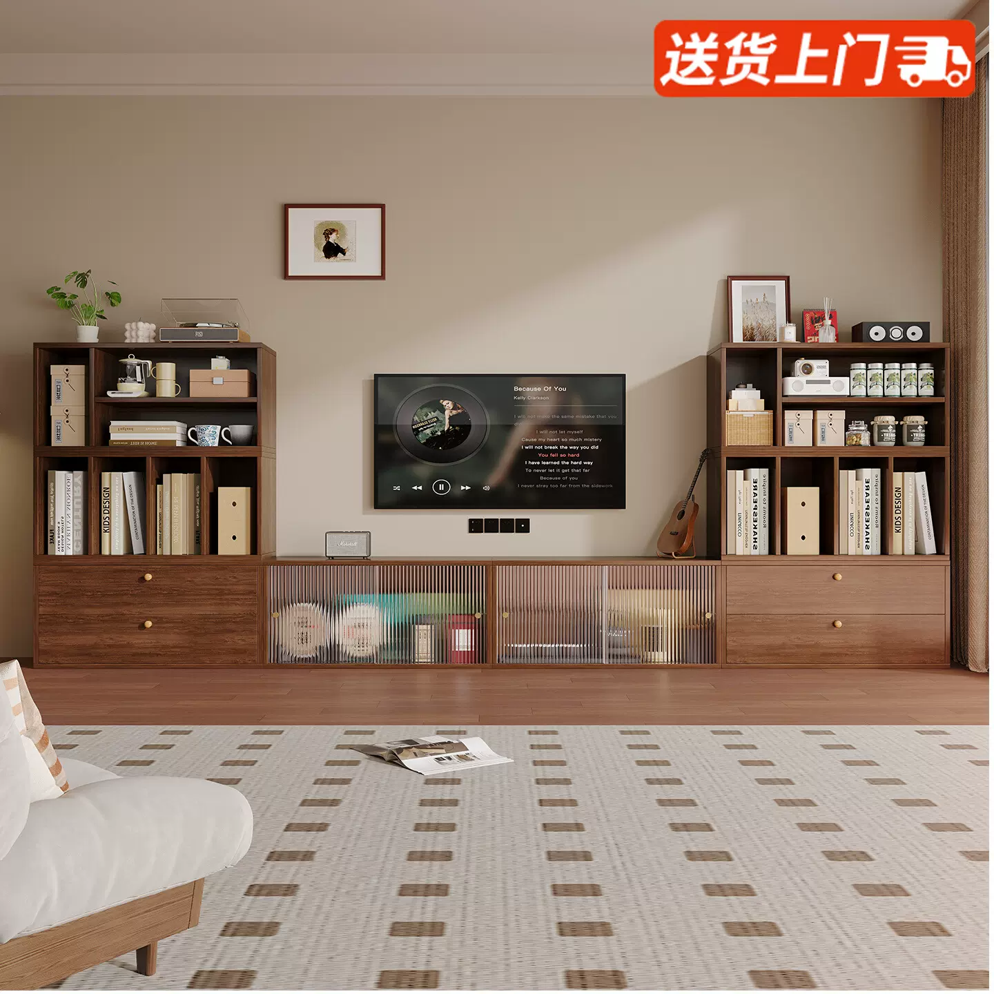 电视柜中古风家具客厅家用收纳储物一体2025新款模块化自由组合柜