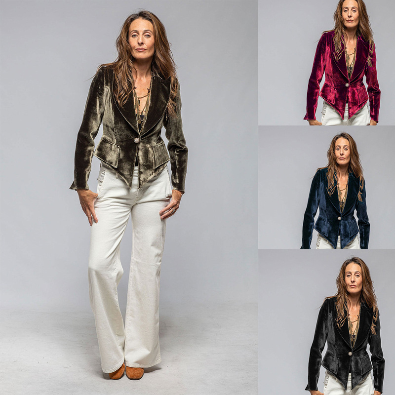 Cross-border Gold Velvet Suit Women's Jacket European and American Short Slimming One-button Slim-fit Spring and Autumn Independent Station Casual Suit