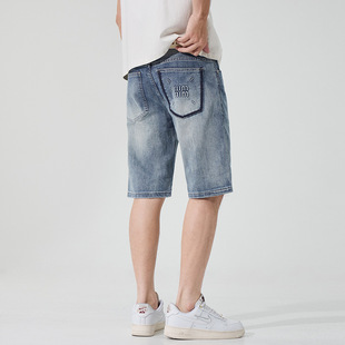 High-End Men's Summer Thin Trendy Straight Loose Five-Point Shorts Light Blue Washed Denim Mid-Length Shorts for Men