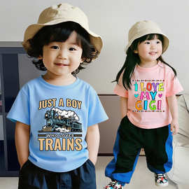 跨境热销儿童短袖T恤卡通印花透气休闲时尚男童女童百搭儿童短袖