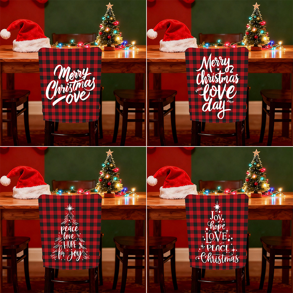 Nuevo patrón de cuadrícula de silla de decoración de Navidad respaldo de silla de atmósfera de vacaciones cubierta de polvo doméstica