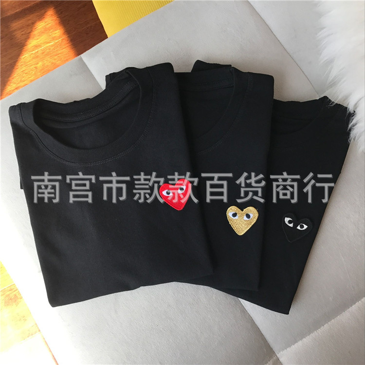 右肩半袖Tシャツ 男女兼用 丸首 夏 刺繍 ラブ トレンド ブランド 純綿 五分袖