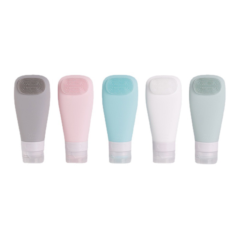 Sub-botella de silicona con cepillo lavado de pelo sub-botella de viaje traje de almacenamiento botella champú sub-botella