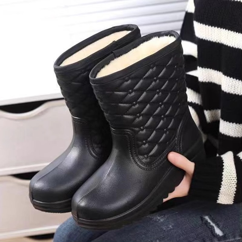 男女长筒冬季加厚保暖棉水鞋防滑雨靴厨房市场防水鞋泡沫加绒雨靴