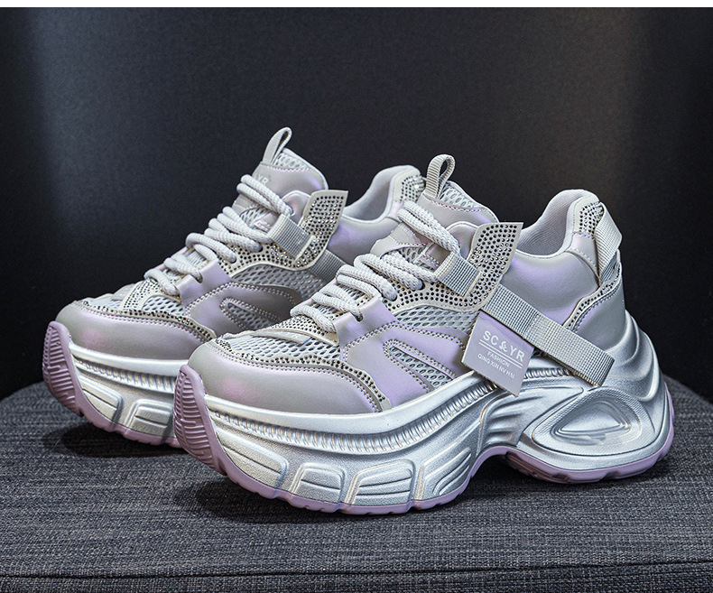 Giày sneaker chunky nữ đế dày độn cao bên trong phong cách thời trang mạng mới hè 2026 — M2831 màu tím, M2831 bạc, M 2831m màu chi tiết 15