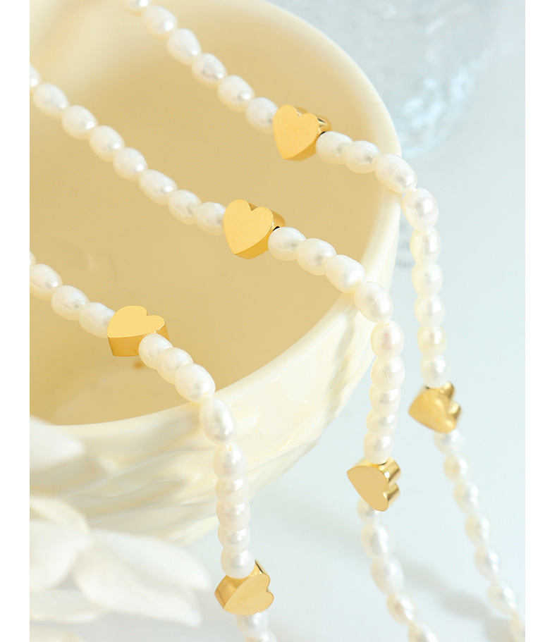 Elegant Heart Shape Titanium Steel Beaded Pearl Necklace