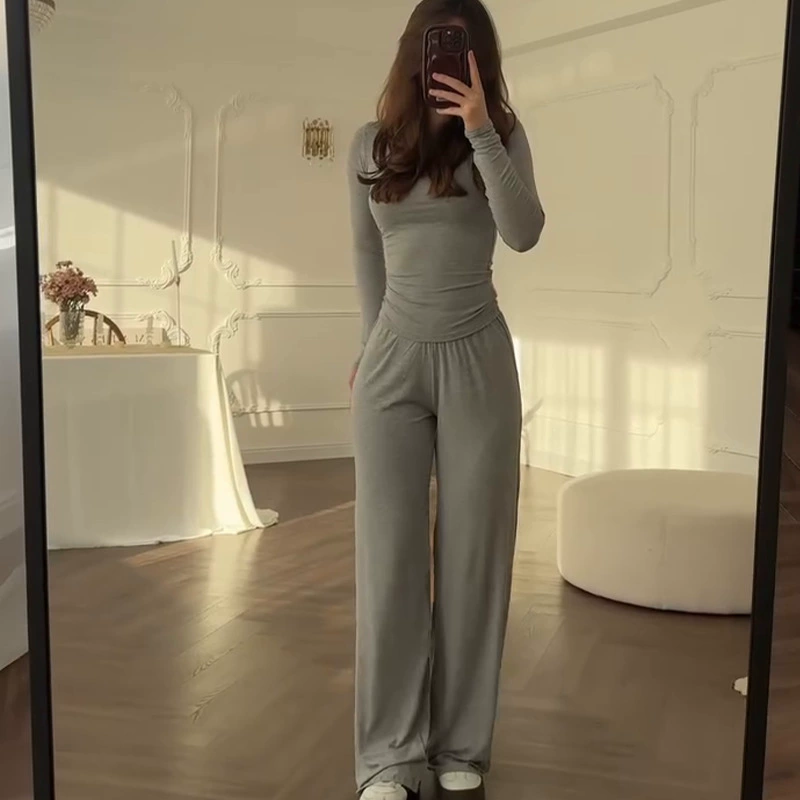 Summer solid trousers set, European style, lightweight, multiple colors & sleeve options
