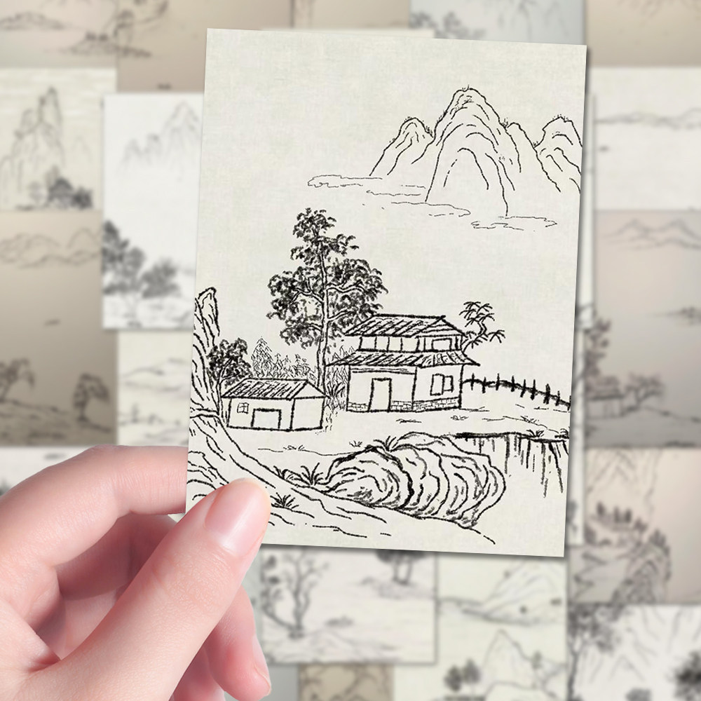96 landscape painting line drawings