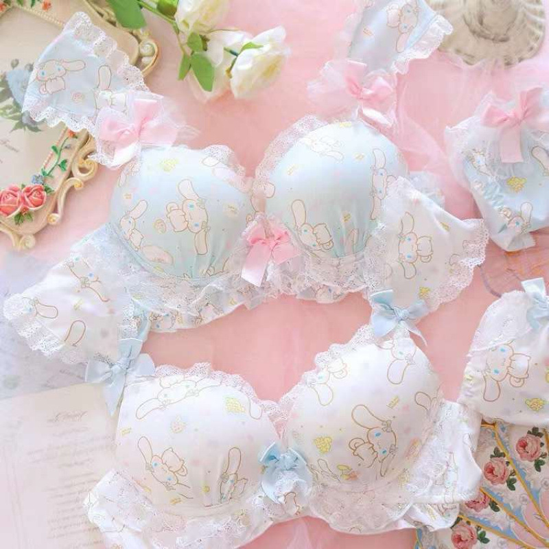 Suave, dulce y encantador, ropa interior de perros de flores de niña, encaje de corazón, pecho pequeño, engrosado, bra sin anillo de acero, conjunto