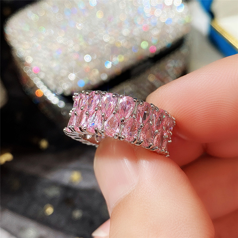 Luxurious Double Row Zircon Ring With Full Diamond Detail For Women_voghion.com