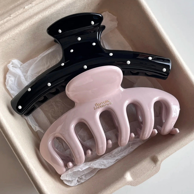 Autumn Sweet Girly Pink Dragon Bone Hair Clip Korean Style Gentle and Versatile Polka Dot Hair Clip for the Back of the Head