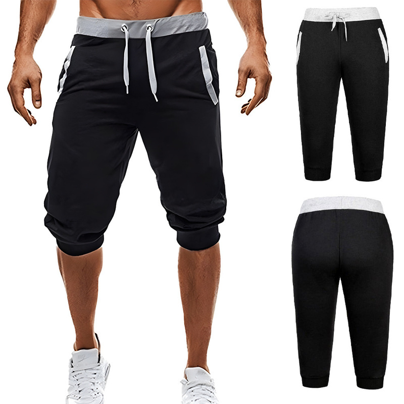 European and American Men's Trendy Casual Shorts Sports Slim-fit Color-matching Fitness Jogging Five-point Pants Set LOGO Figure Shorts