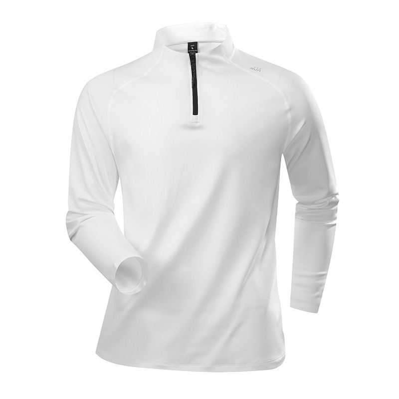 Camiseta de base de lana blanca personalizada transfronteriza secado rápido camiseta de manga larga hombre medio cremallera entrenador de fitness ropa camiseta
