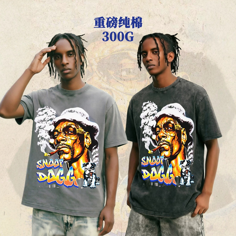 Snoop Dogg American Retro Cross-Border Trendy New Style Breathable Digital Direct-Print Printed Pure Cotton Round-Neck Short-Sleeved Men's T-Shirt