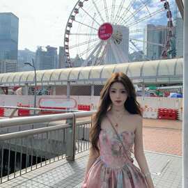 有内里 纯欲风抹胸花苞裙女夏季显瘦度假风连衣裙仙女裙