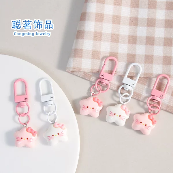 Creative Cartoon Kt Bow Five-Pointed Star Keychain Pendant Cute Girl Heart Bag Pendant Small Gift Wholesale