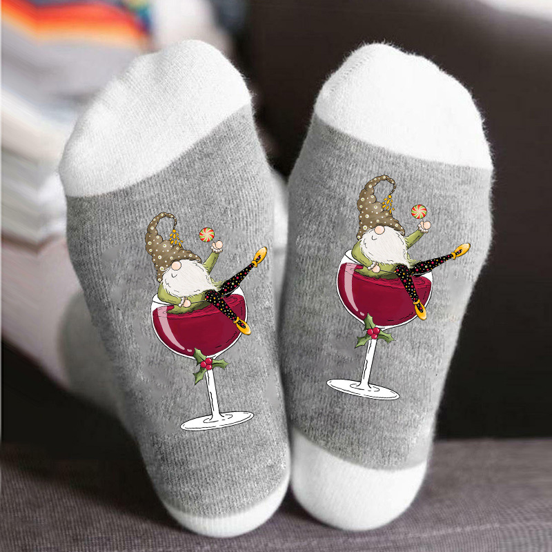 Calcetines de algodón transfronterizos de otoño e invierno para hombres y mujeres copa de vino tinto personalizada calcetines casuales de media pantorrilla ins medias transpirables a juego de colores de moda al por mayor
