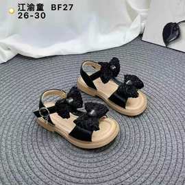 江渝童夏季新款女童平底舒适柔软防滑底上线蝴蝶结凉鞋一手码批发