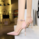 283-15 Fashionable Banquet Metal Decorative Heel High Heel Shallow Mouth Pointed Light Velvet Hollow Straight Strap Sandals